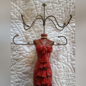 Vtg Sanna Red Flamenco Dress Mannequin W/ Pearl Choker & Accents Jewelry Display